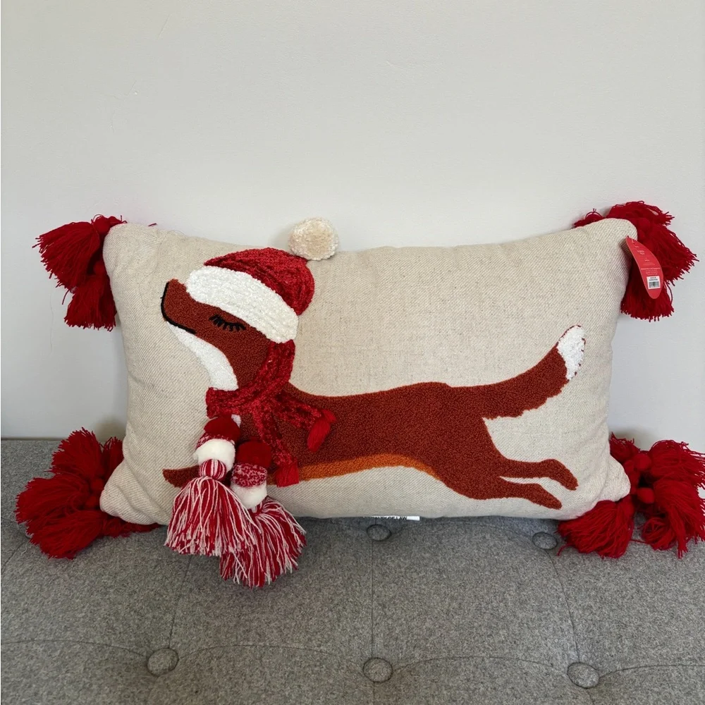 NWT Opalhouse x Jungalow Santa Dog Embroidered Lumbar Christmas Pillow
